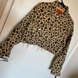 signatures iheartraves cheetah print denounce button up jacket distressed trim